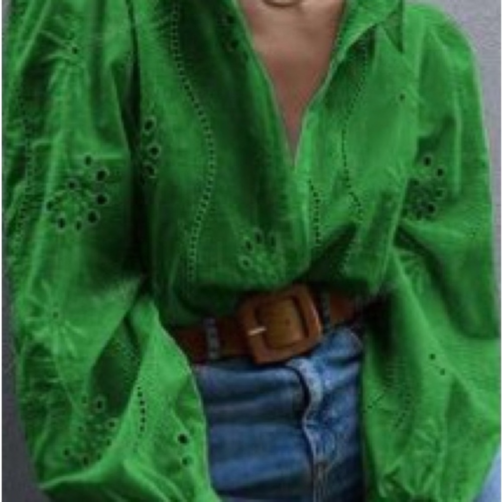SHEIN Emerald Green Eyelet Blouse